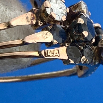 Estate 14K Rose Gold Sapphire Diamond Cluster September Occasion Wide Harem Ring