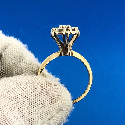 14K Yellow White Gold Diamond Floral Cluster Empire Anniversary Cocktail Ring