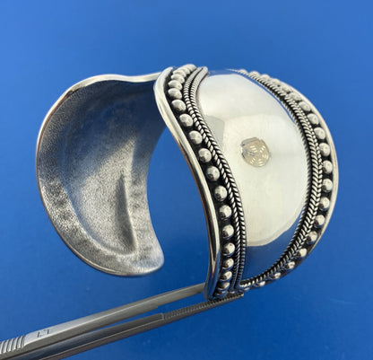 BA Suarti 925 Sterling Silver Rope Beaded Modernist Statement Cuff Bracelet