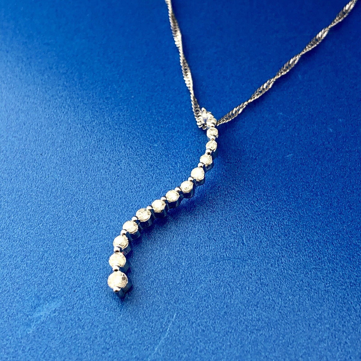 Designer 14K White Gold Diamond Love Infinity Eternity Bar Pendant Necklace