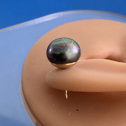 Designer 14K Yellow Gold Tahitian Pearl Statement Stud Earrings 10.5mm