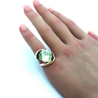 Custom 14K Yellow Gold Round Green Amethyst/Prasiolite Modernist Statement Ring