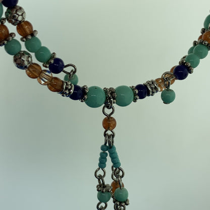 Sterling Silver 925 Turquoise Lapis Lazuli Carnelian Bead Bracelet Necklace
