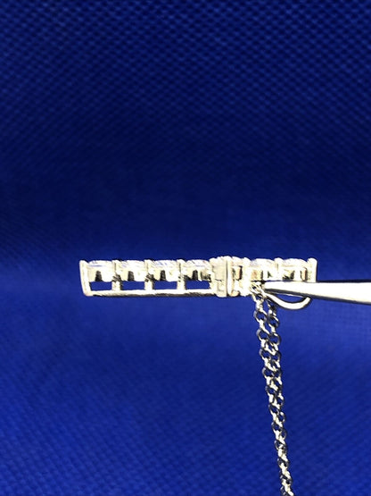 Estate Cubic Zirconia CZ Silver Tone Cross Pendant Necklace