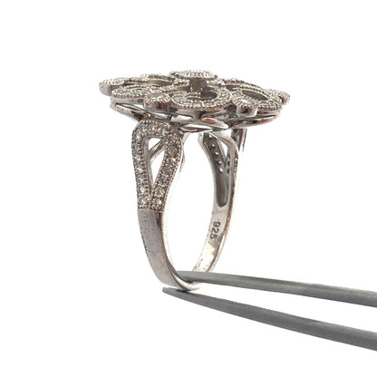 925 Sterling Silver Round Cubic Zirconia CZ Flower Swirl Cocktail Ring