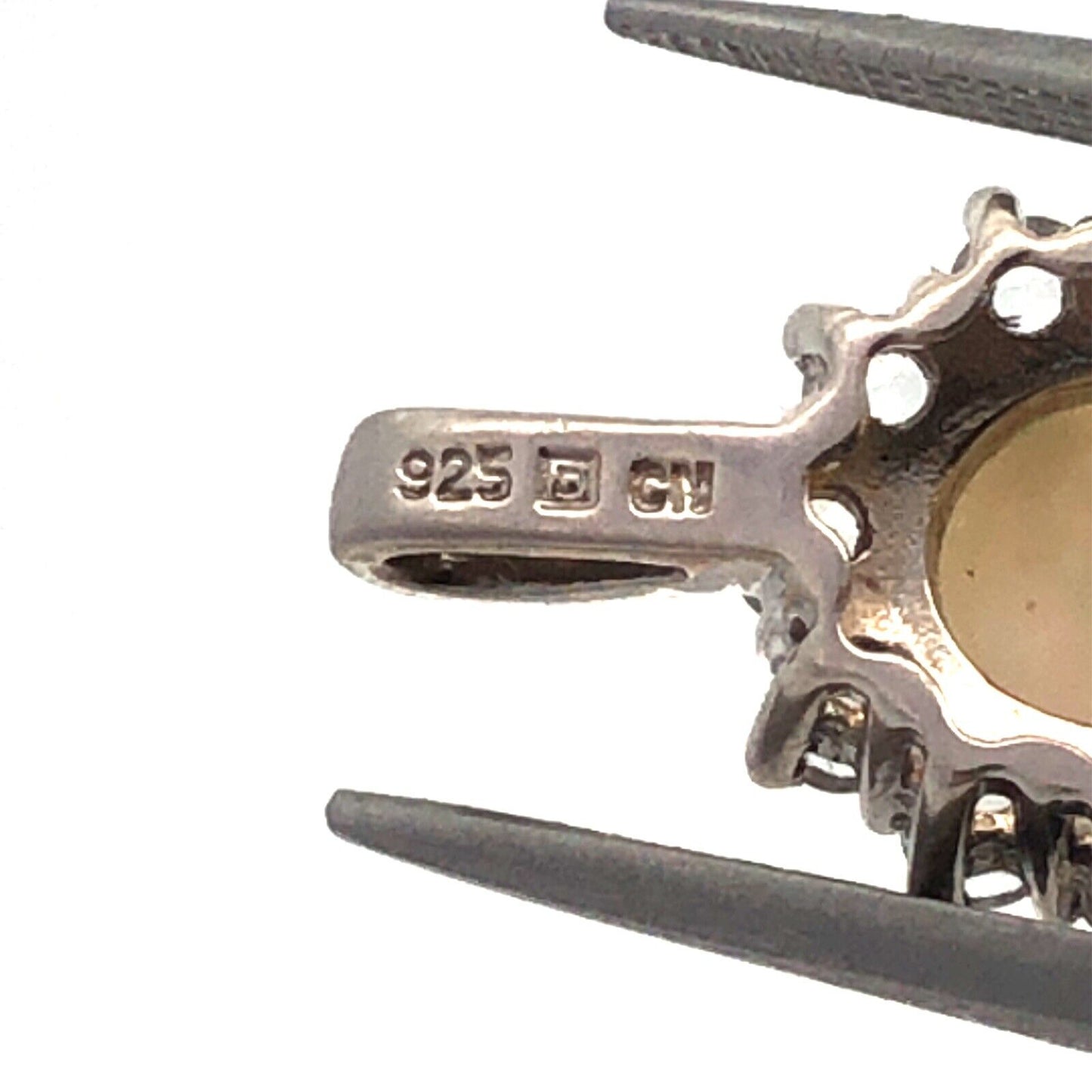 Designer CN 925 Sterling Silver Oval White Opal White Topaz Diamond Pendant