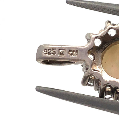 Designer CN 925 Sterling Silver Oval White Opal White Topaz Diamond Pendant