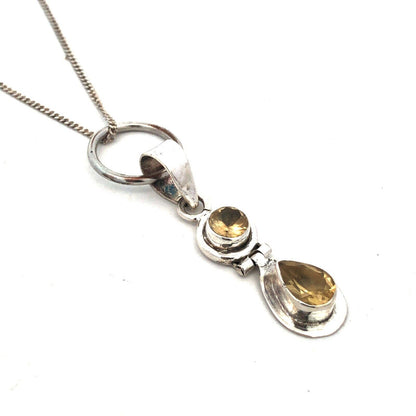 925 Sterling Silver Round Pear Yellow Citrine Pendant Chain Necklace