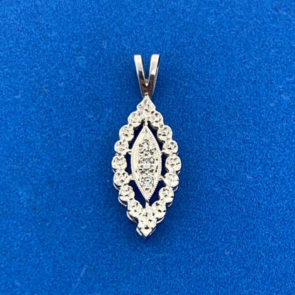 Vintage 14K White Gold Round Diamond Trio Marquise Shaped Pendant