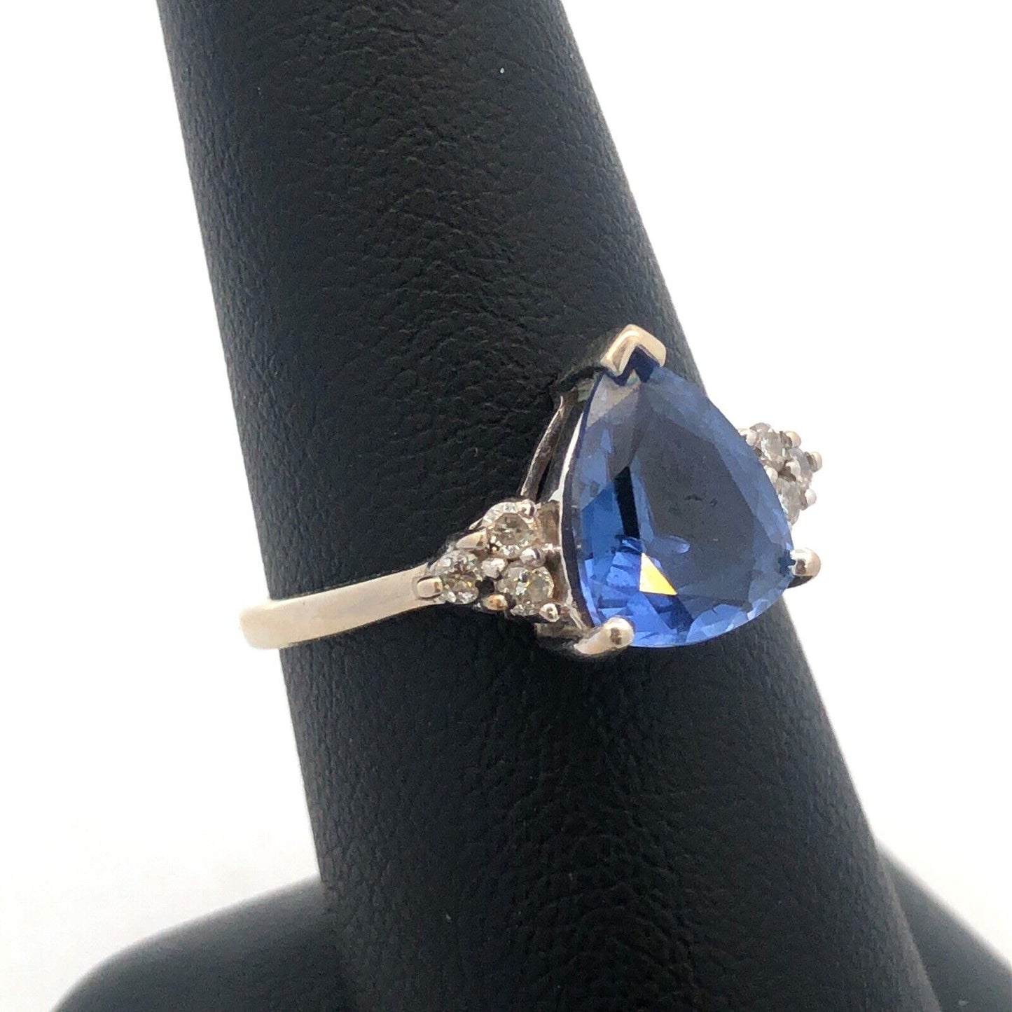 10K White Gold Blue Sapphire Diamond Engagement Anniversary Cocktail Ring