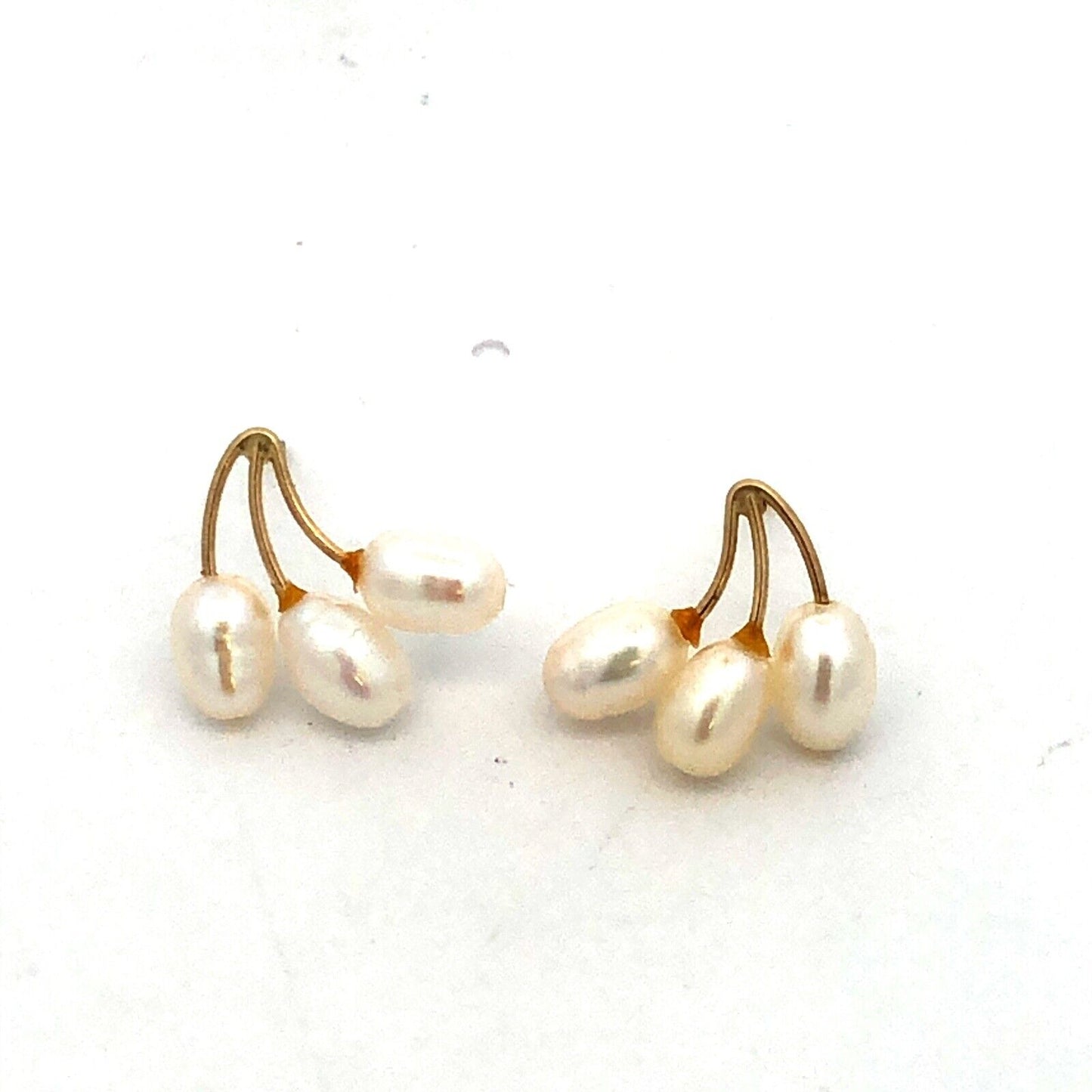 Designer ZZ 14K Yellow Gold Three Oval Pearl Drop Stud Earrings