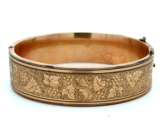 Vintage BBCO Gold Tone Grape Vine Textured Hinged Oval Bangle Bracelet