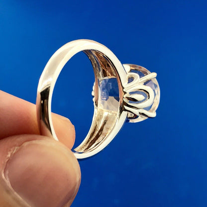 Estate Stunning 925 Sterling Silver Oval Cubic Zirconia Solitaire Statement Ring