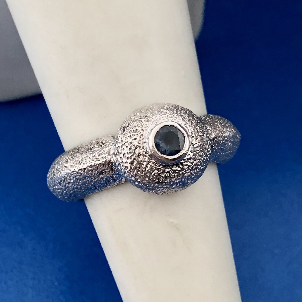Vintage Mignon Faget 925 Sterling Silver Sea Collection Sapphire Sea Urchin Ring