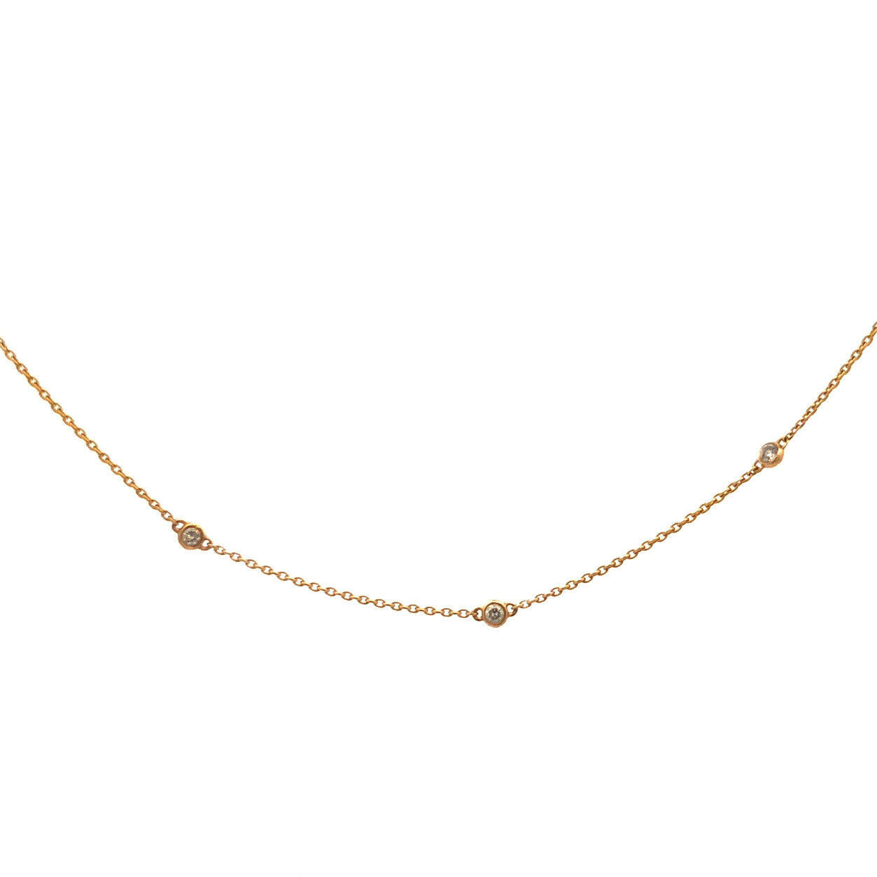 Designer ASHI 14K Yellow Gold .25 1/4 TCW Round Diamond Station Chain Necklace