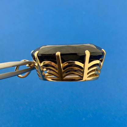 Gorgeous 18k Yellow Gold Large Oval Cut Smoky Quartz Dangle Pendant