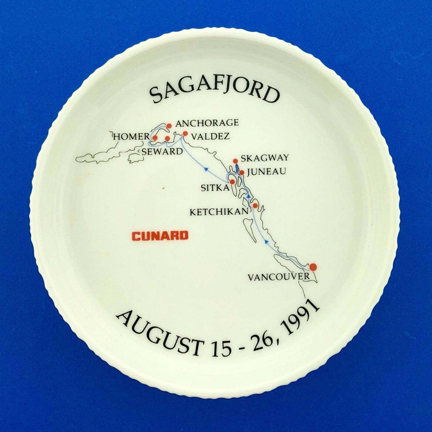 August 15-26, 1991 Cunard Sagafjord Alaskan Cruise Rosenthal Germany Nut Dish