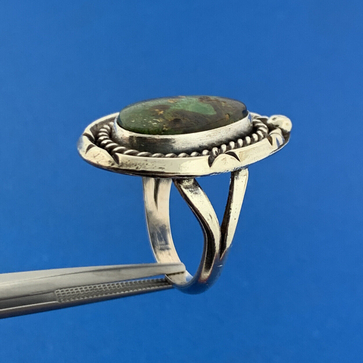 Native American Old Pawn 925 Sterling Silver Green Turquoise Statement Ring
