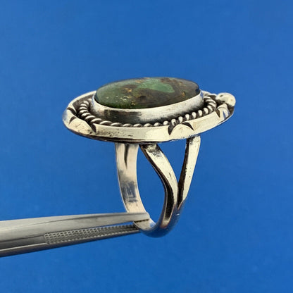 Native American Old Pawn 925 Sterling Silver Green Turquoise Statement Ring