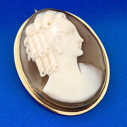 Victorian 14K Yellow Gold Oval Carved Cameo Pin Brooch Option Pendant