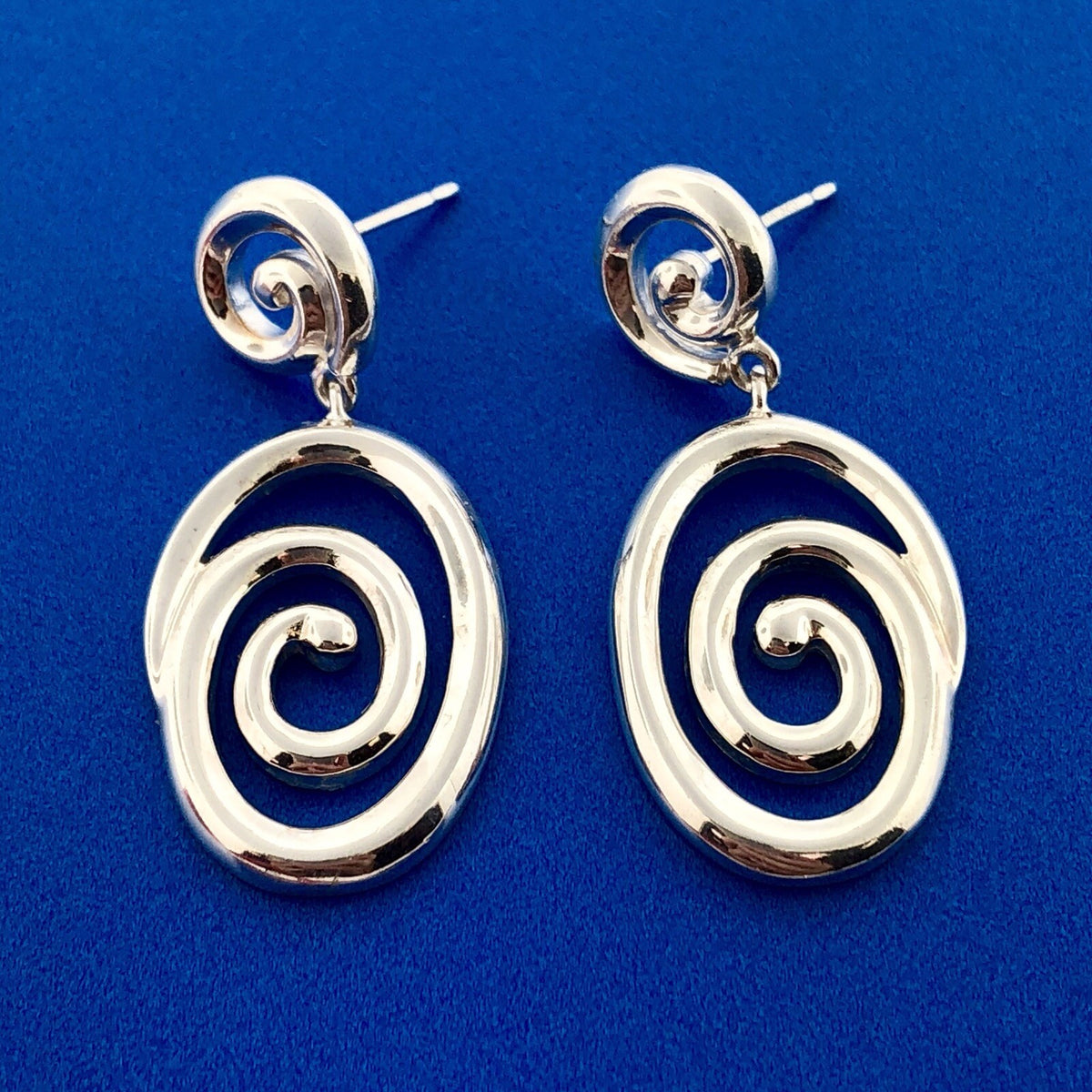 Designer 925 Sterling Silver Modernist Swirl Dangle Statement Earrings