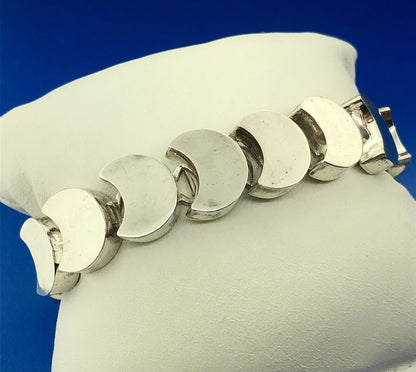 Retro Mexico 925 Sterling Silver Modernist Moon Link Statement Panel Bracelet