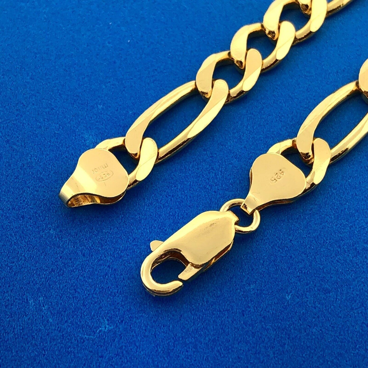 Milor Italy 925 Sterling Silver Vermeil Gold Tone Unisex Figaro Link Bracelet