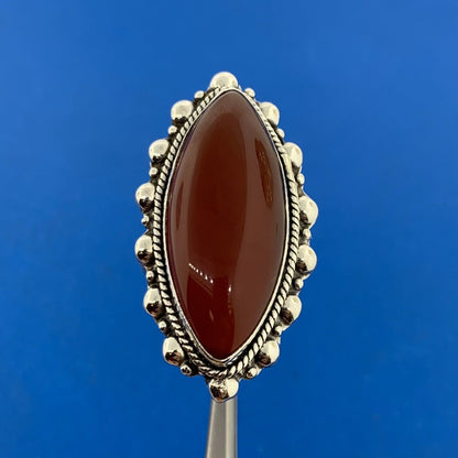 925 Sterling Silver Marquise Carnelian Cabochon Statement Finger Ring