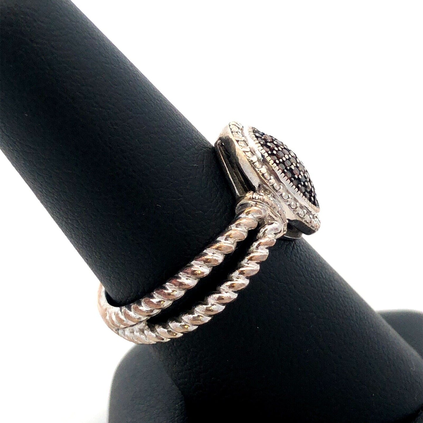 Designer JS 925 Sterling Silver Chocolate Diamond Oval Twist Detail Ring