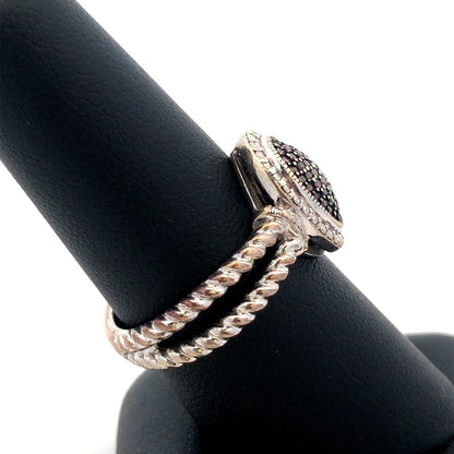 Designer JS 925 Sterling Silver Chocolate Diamond Oval Twist Detail Ring