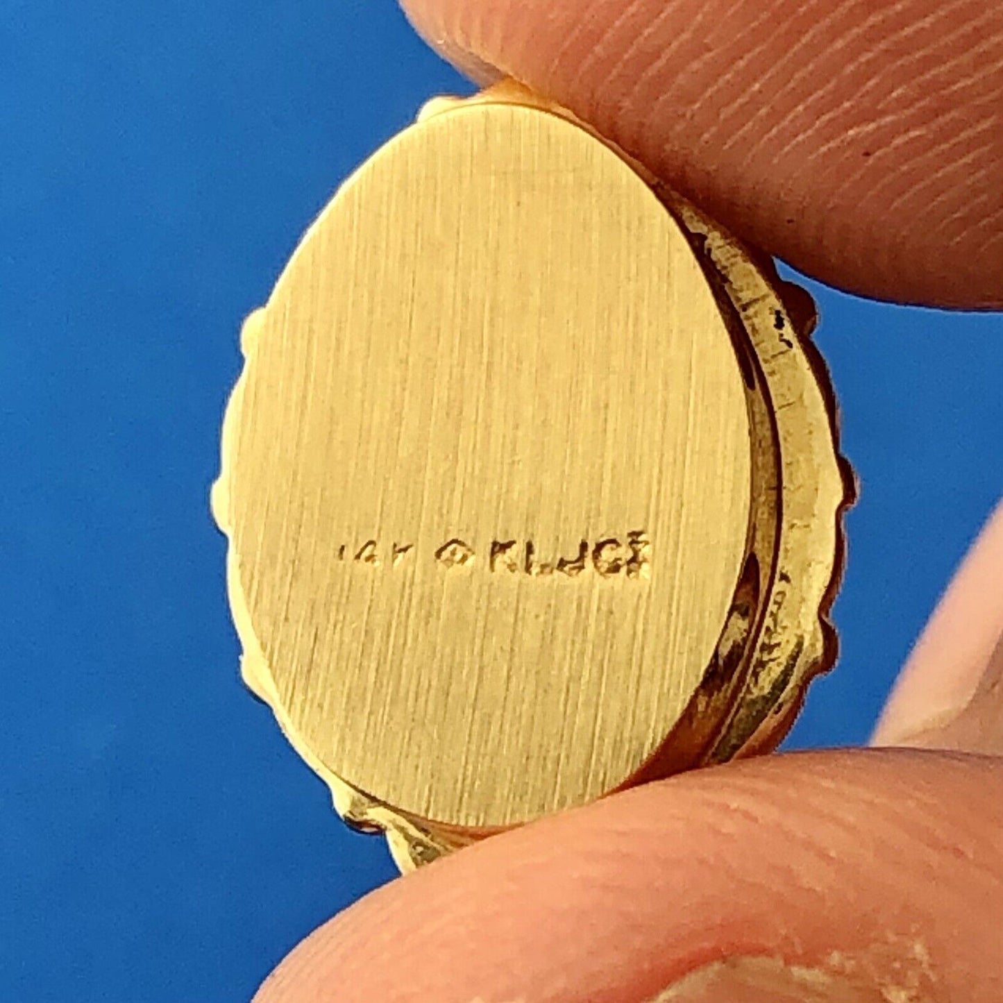 KLJCI 14K Yellow Gold Swiss Blue Topa Solitaire Oval Scroll Slide Charm