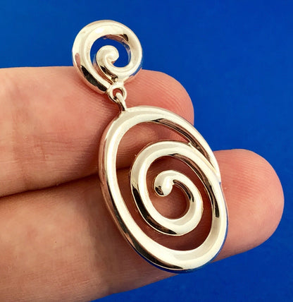 Designer 925 Sterling Silver Modernist Swirl Dangle Statement Earrings