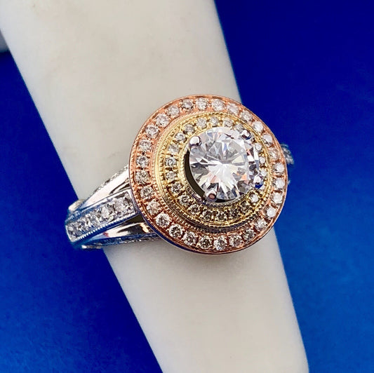 Designer 14K White Yellow Rose Gold Diamond Solitaire Halo Engagement Ring