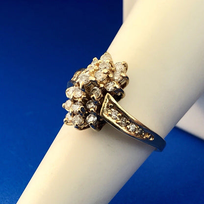 Vintage 14K Yellow Gold Diamond Waterfall Flower Cluster Statement Cocktail Ring
