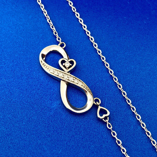 Lovely Sterling Silver 925 Diamond Infinity Eternity Figure 8 Heart Necklace