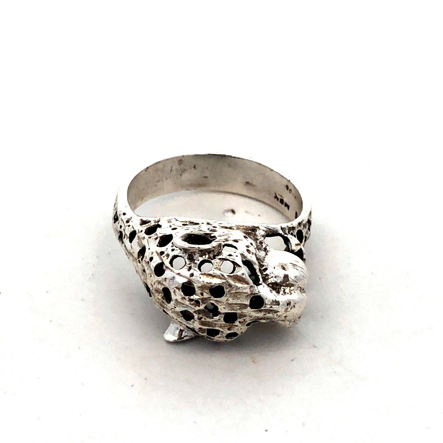 Vintage Mexico 925 Sterling Silver Cheetah Jaguar Cat Head Statement Ring
