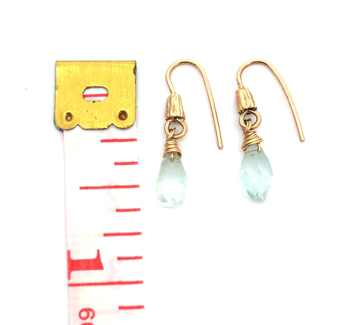 14k Yellow Gold Aquamarine Calming Soothing Dangle Hook Earrings