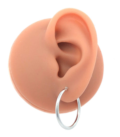 Designer NY 14K White Gold Simple Round Snap Back Hoop Earrings