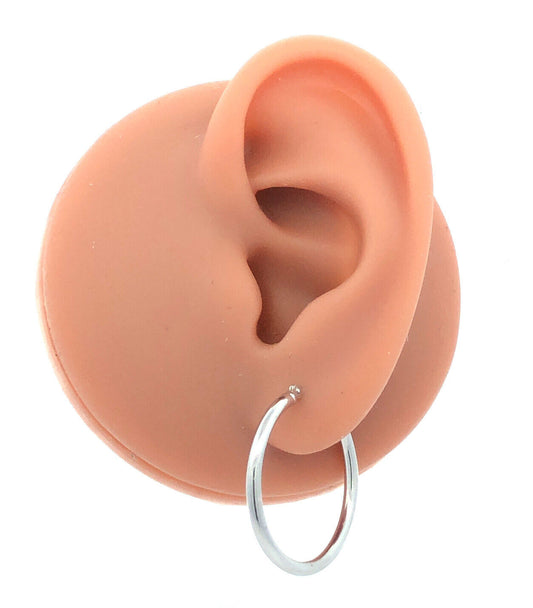 Designer NY 14K White Gold Simple Round Snap Back Hoop Earrings