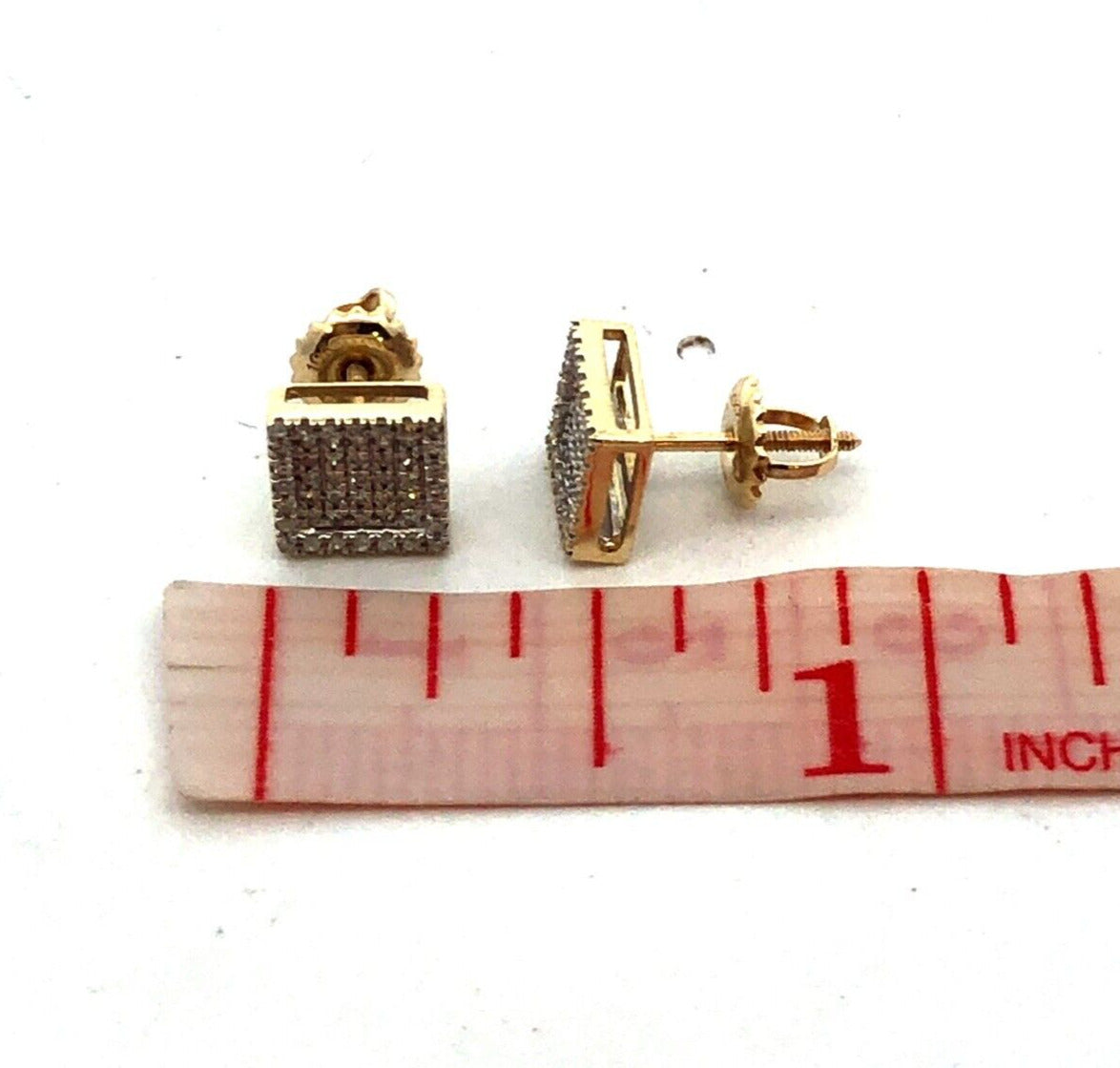 Designer 10K Yellow Gold Diamond Pave Encrusted Square Screw-Back Stud Earrings