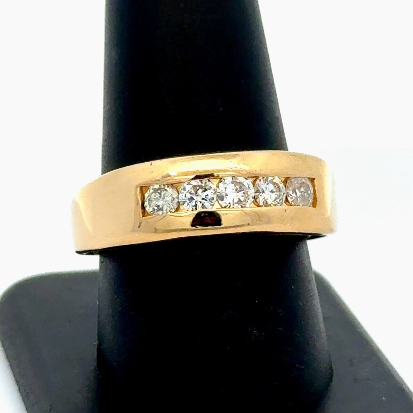 14K Yellow Gold Round Diamond Men's Band Statement Ring