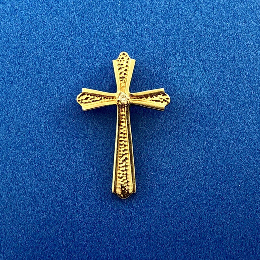 Classic 14K Yellow Gold Diamond Textured Polished Cross Easter Communion Pendant