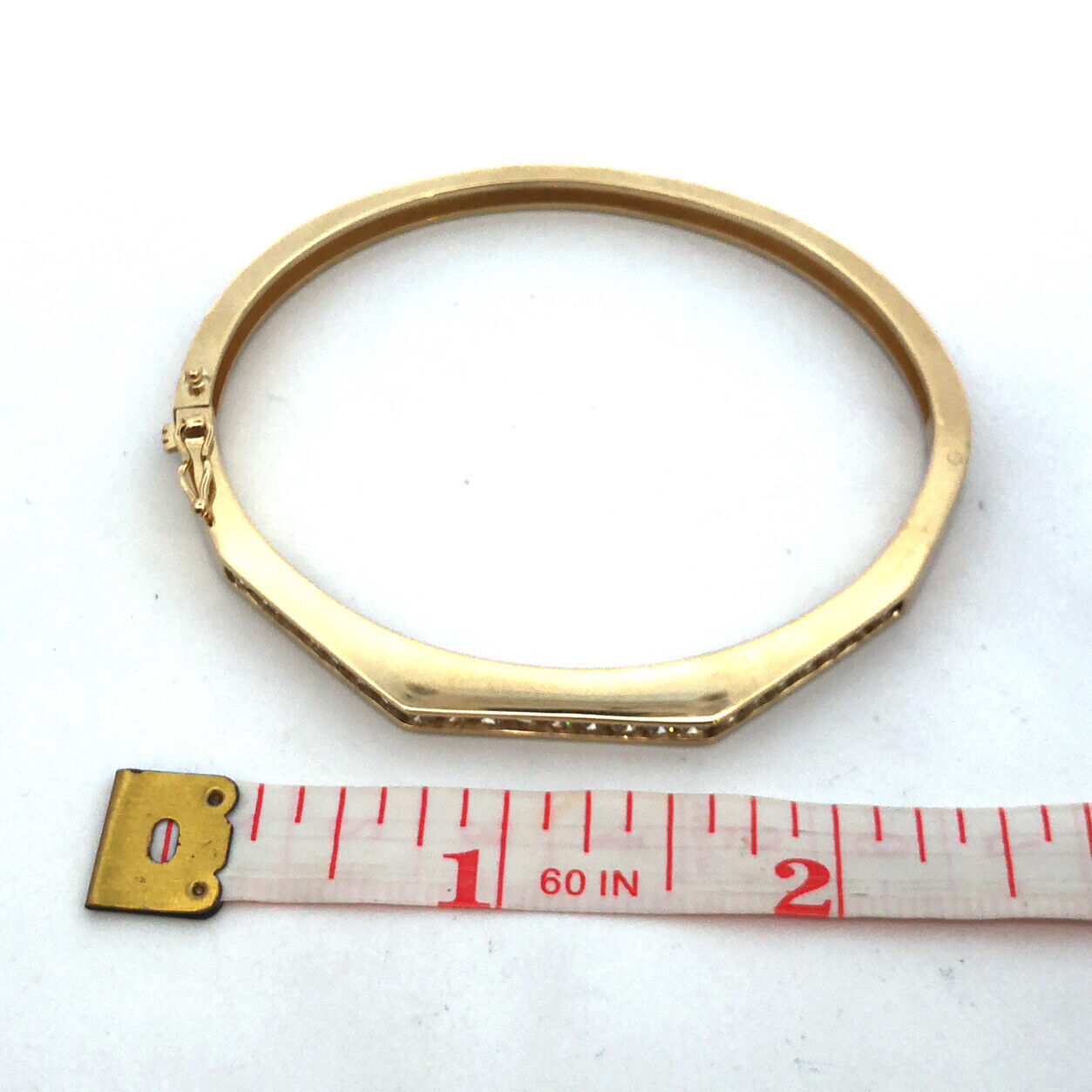 14K Yellow Gold Round Channel Diamond Geometrical Hinged Bangle Bracelet