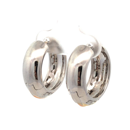 Designer 18K White Yellow Gold Two Tone Round Diamond Hinged Hoop Earrings