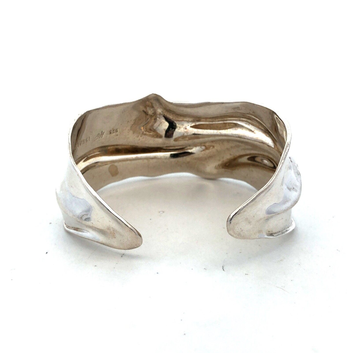 Designer HG 925 Sterling Silver Wave Textured Wide Open Cuff Bracelet
