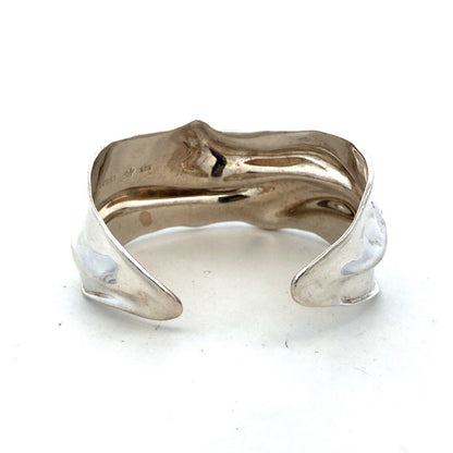 Designer HG 925 Sterling Silver Wave Textured Wide Open Cuff Bracelet