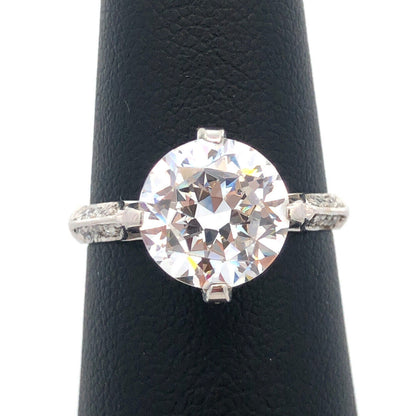 Stunning 14K White Gold Cubic Zirconia CZ Solitaire w CZ Accents Engagement Ring