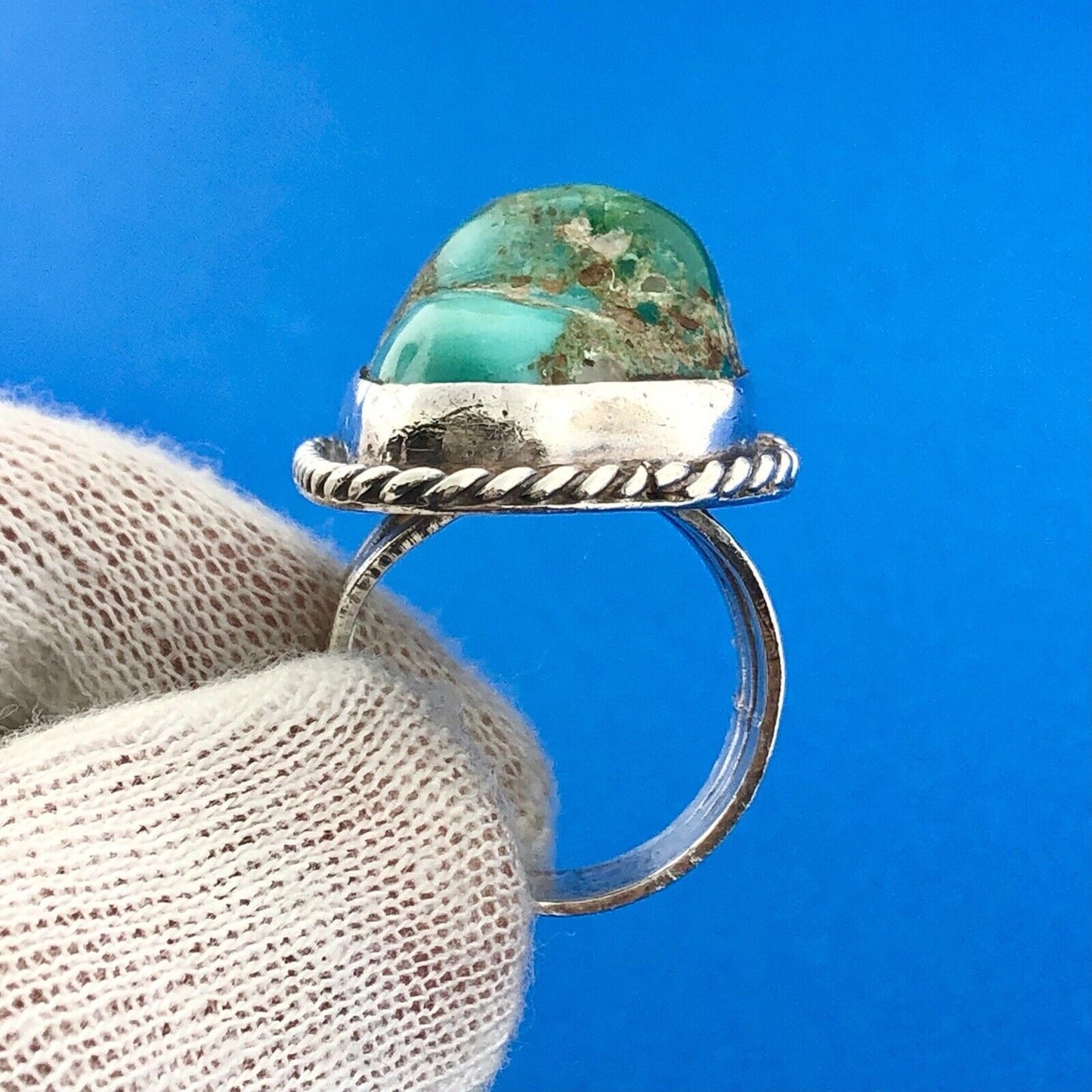 Old Pawn 925 Sterling Silver Natural Turquoise Chunk Statement Finger Ring
