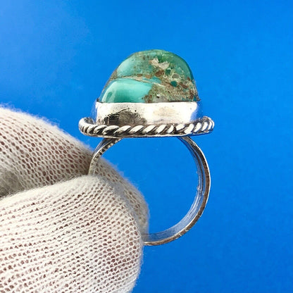 Old Pawn 925 Sterling Silver Natural Turquoise Chunk Statement Finger Ring