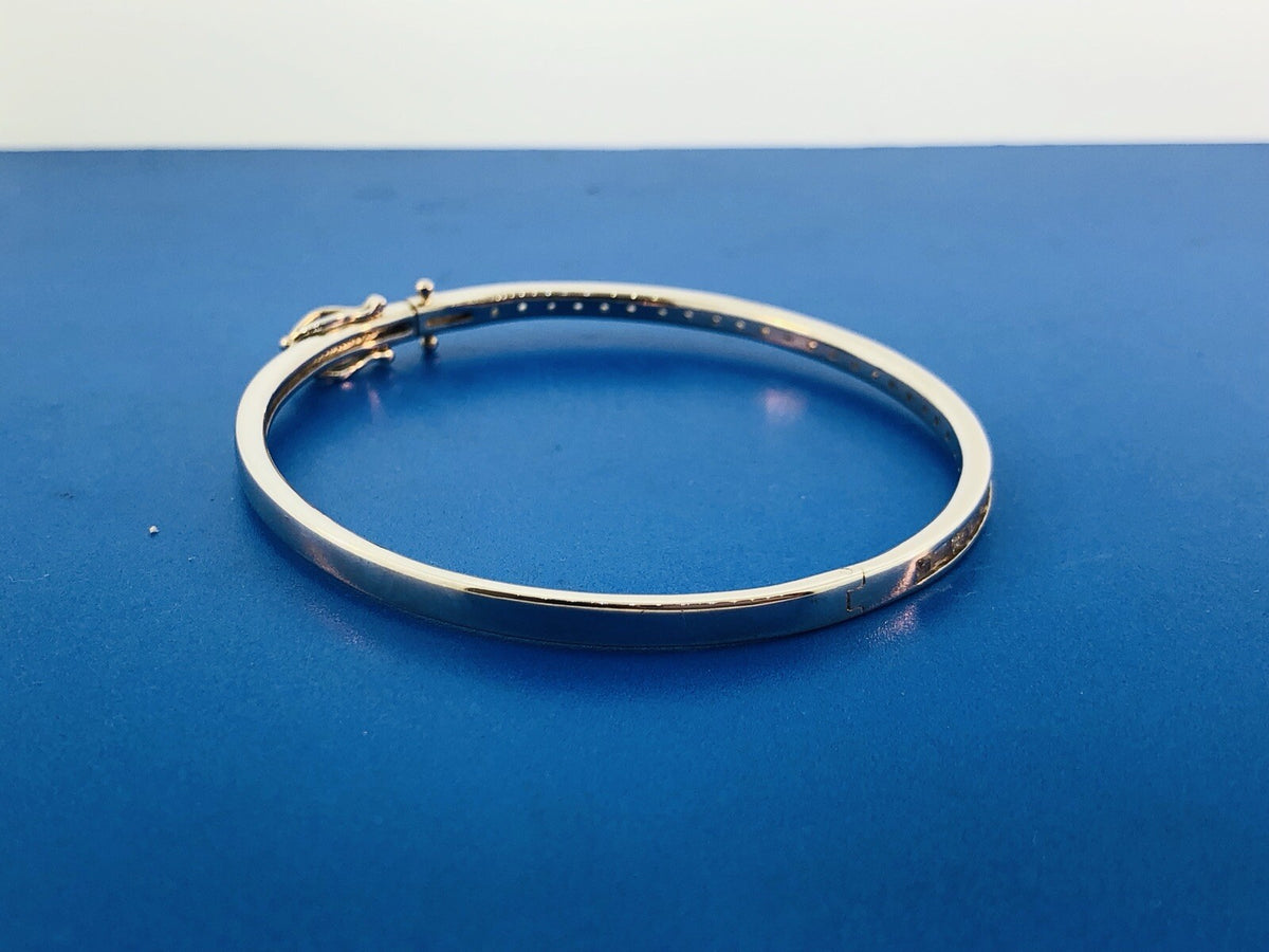 Designer SW Stunning Sterling Silver 925 Cubic Zirconia Hinged Bangle Bracelet